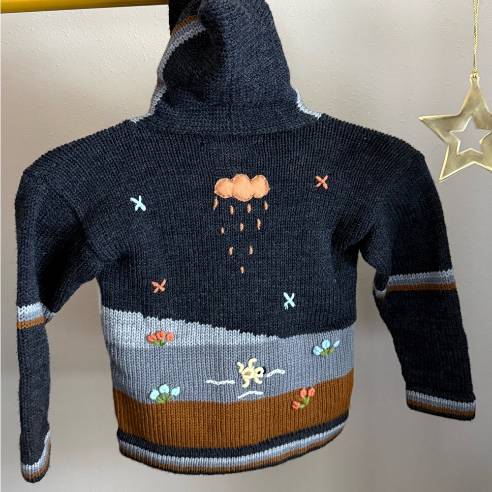 Handmade Peru Baby Zip Sweater 12-18M Embroidered Hooded Cardigan - Picture 4 of 5